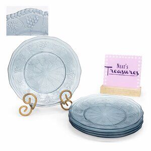 Arcoroc France MINOS SAPPHIRE  Blue Grape Scalloped Glass Lunch Plates Set 5 NEW